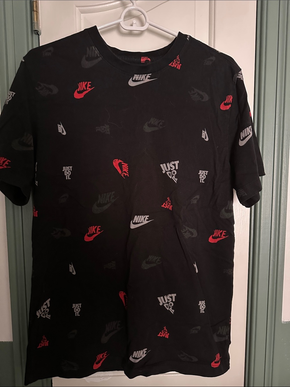 Nike Black Short-Sleeve Tee with Red & Gray Logos
